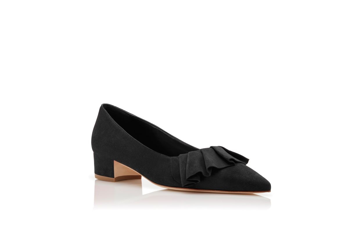 Black Suede Ruffled Pumps - 3