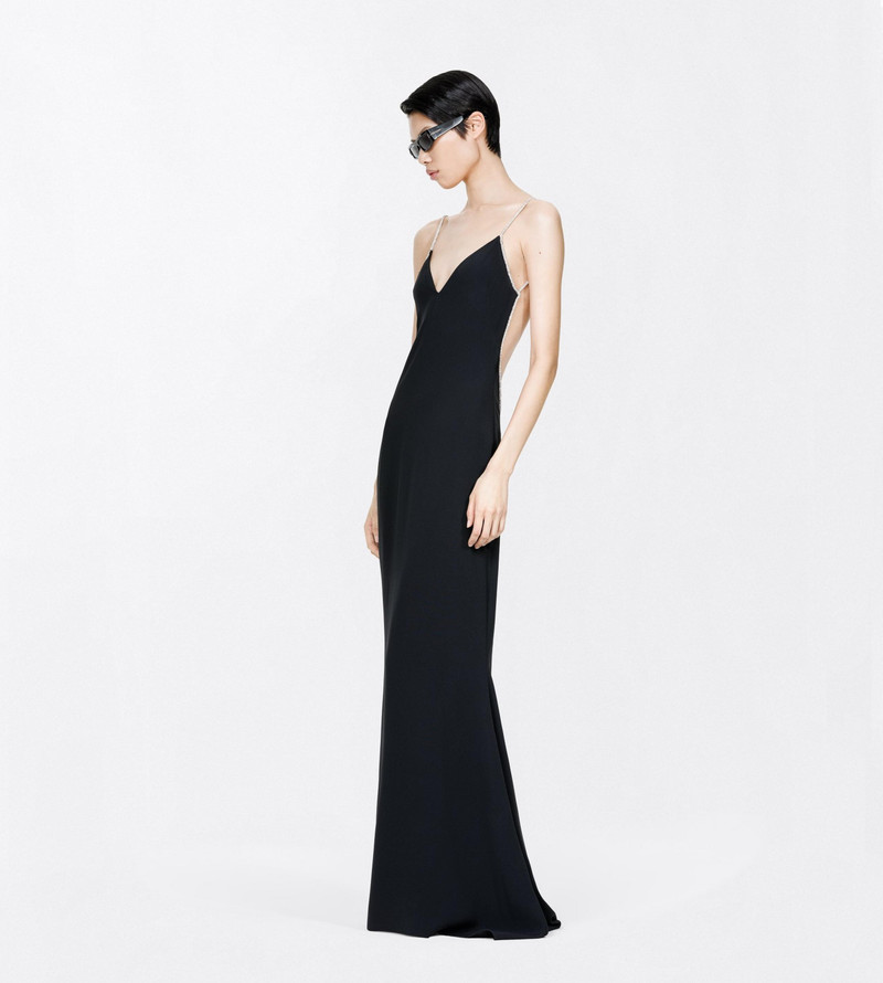 TOM FORD CRYSTAL CHAIN EMBROIDERY SATIN SLEEVELESS EVENING DRESS WITH OPEN BACK outlook