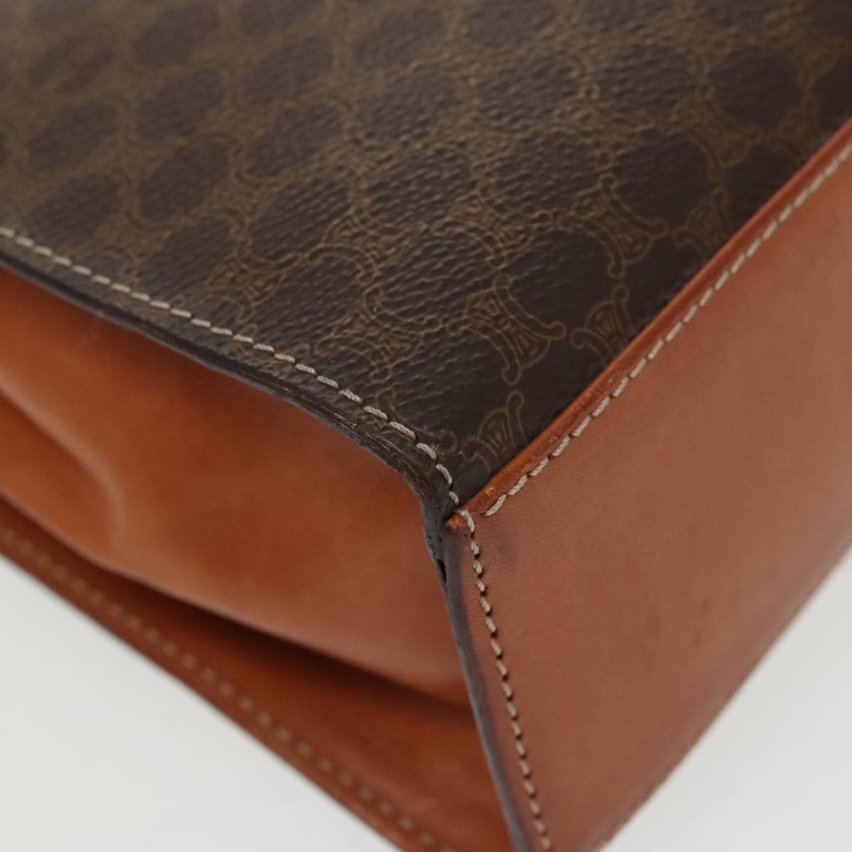 CELINE Macadam Canvas Hand Bag Pvc Leather Brown Gold - 16