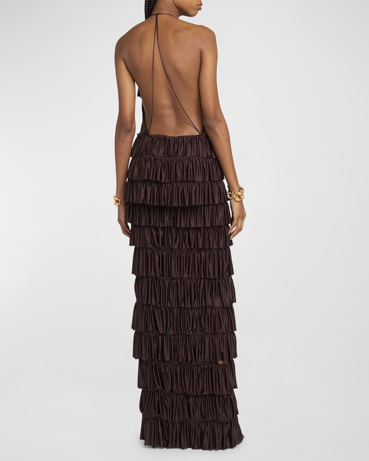 Tiered Ruffle Jersey Halter Gown - 6