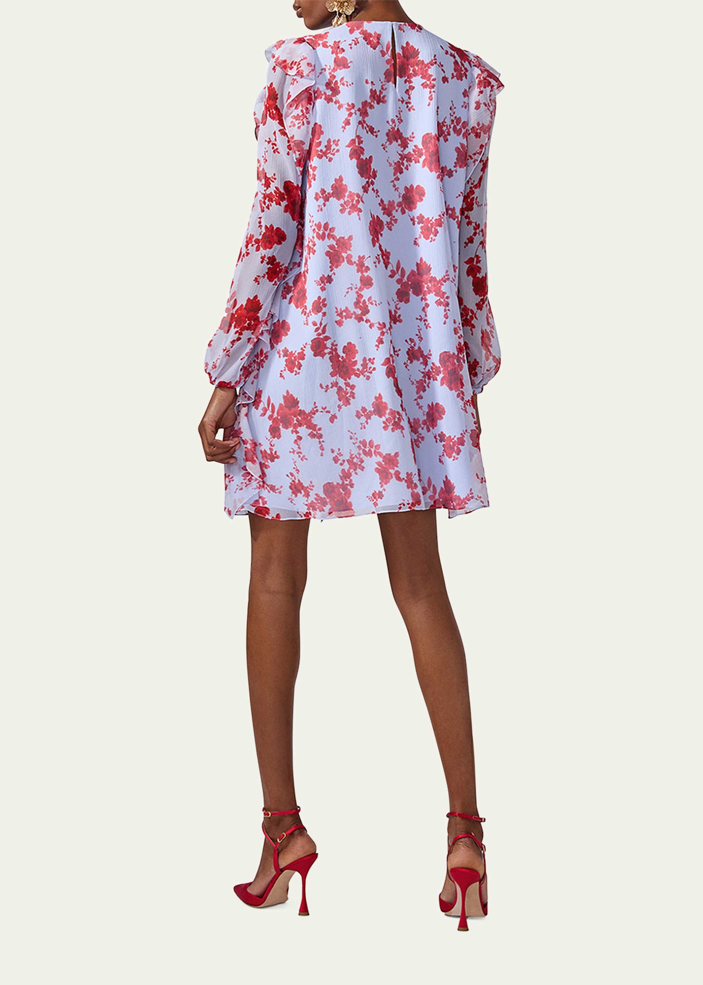 Floral Ruffle Chiffon Mini Dress - 3