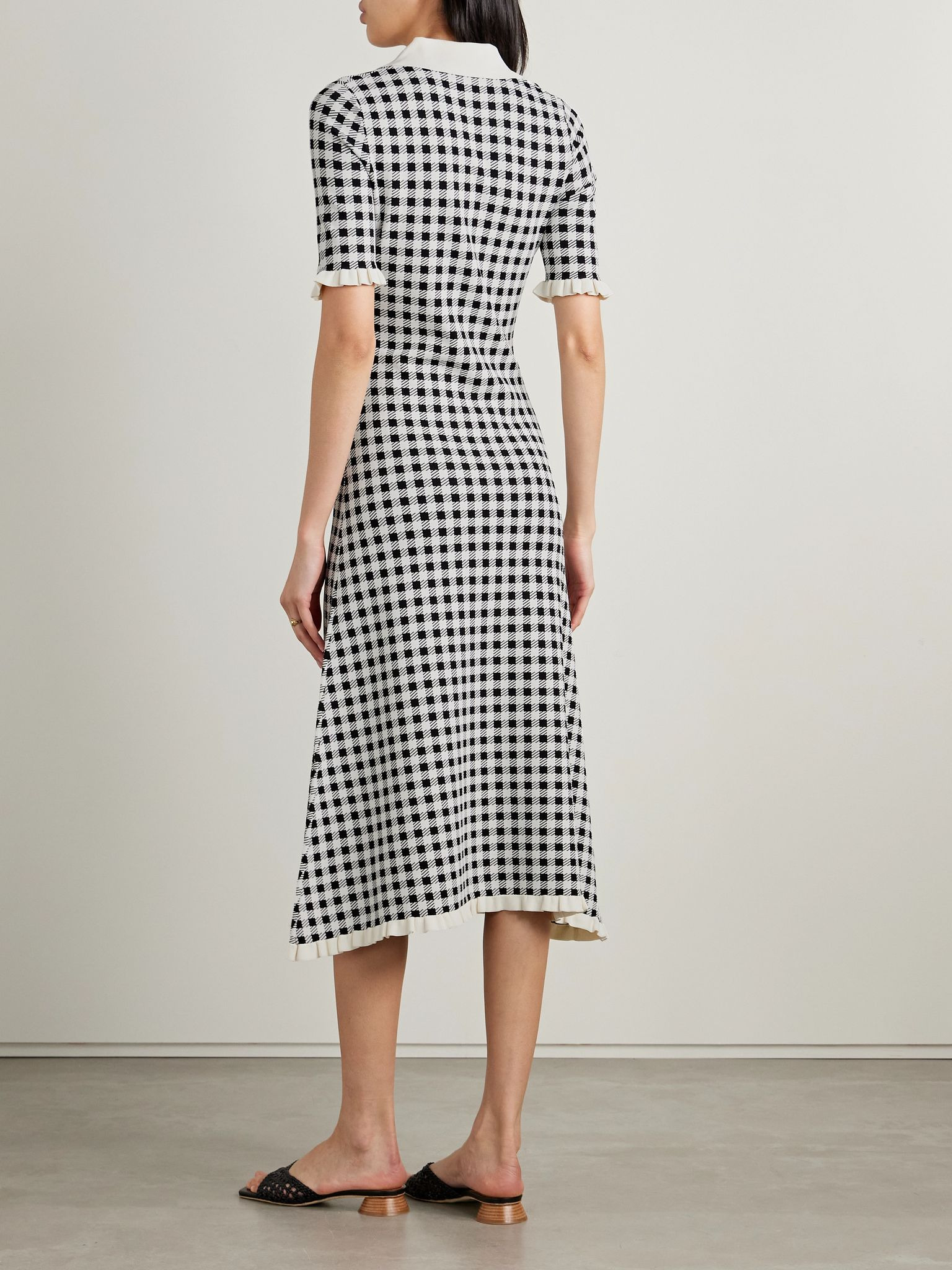 Saige ruffled checked jacquard-knit midi dress Black - 3
