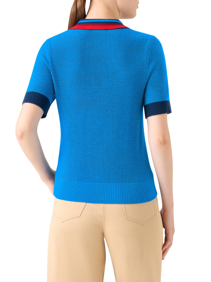 Women's Tipped Wool Polo Top - Cobalt Blue Multi 5