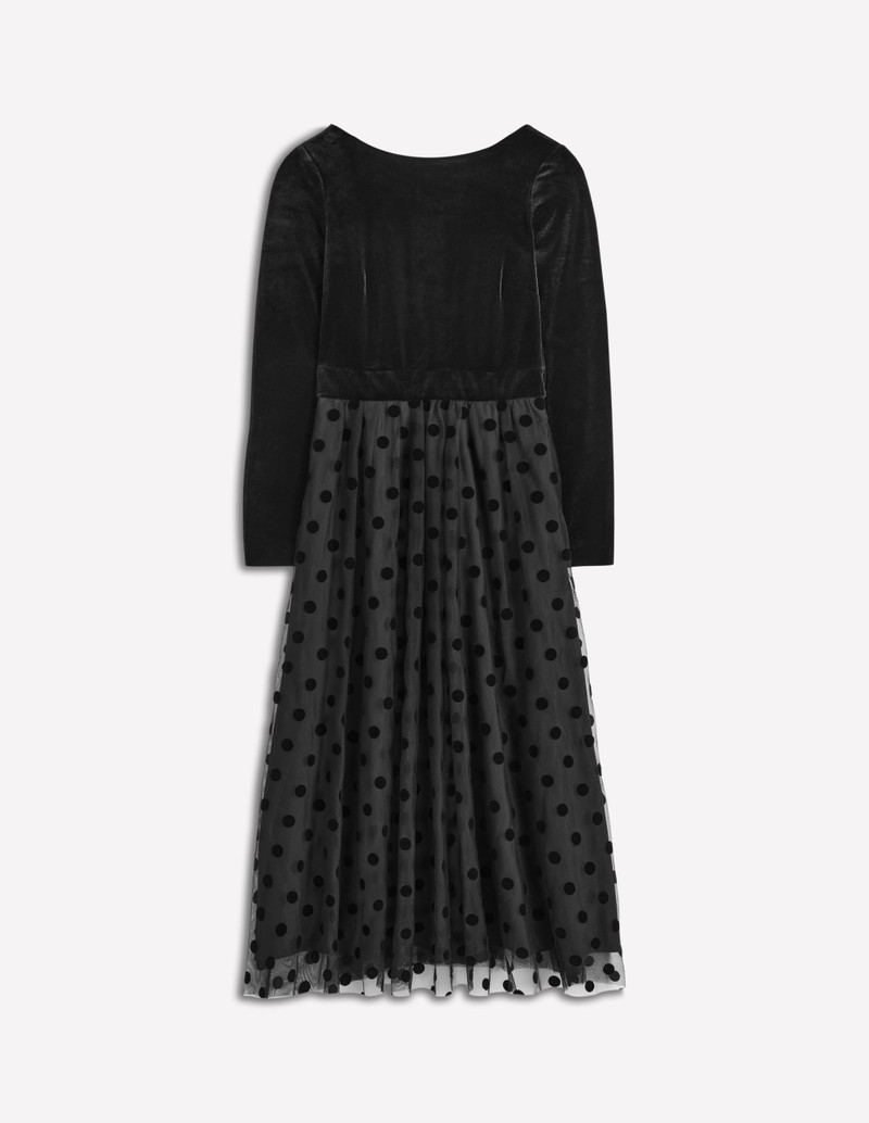 Velvet Bodice Jersey Dress-Black 1