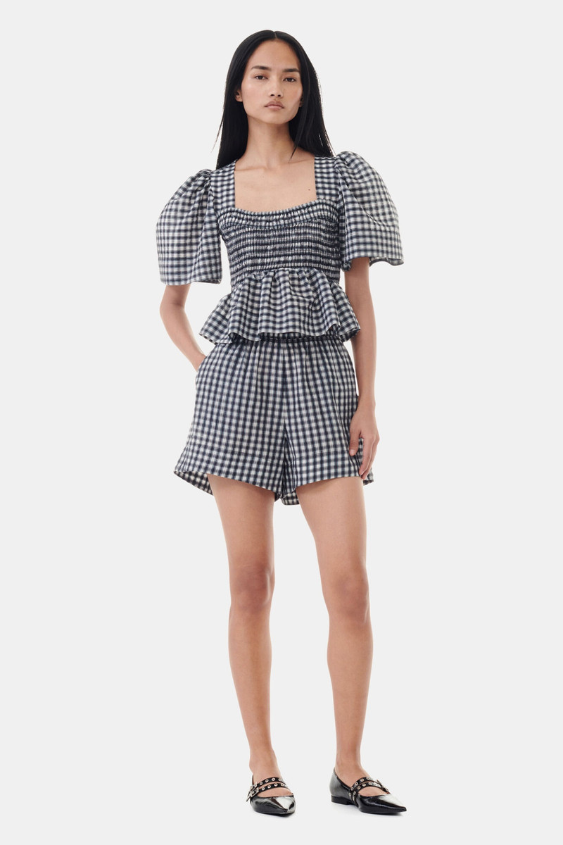 GANNI SEERSUCKER CHECK ELASTICATED SHORTS outlook