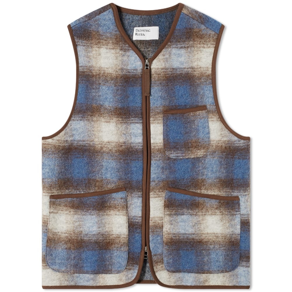 Universal Works Wool Fleece Check Zip Waistcoat - 1