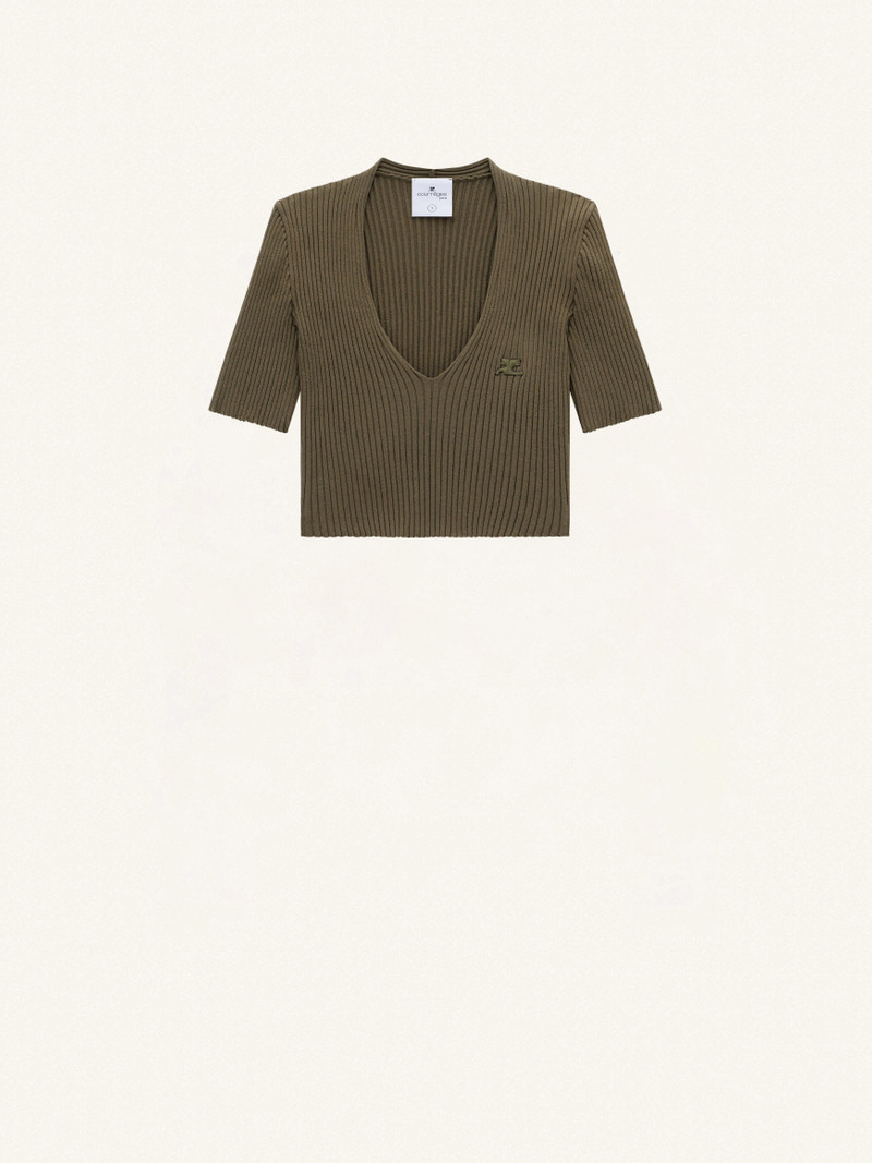 V NECK RIB KNIT CROPPED SWEATER 1