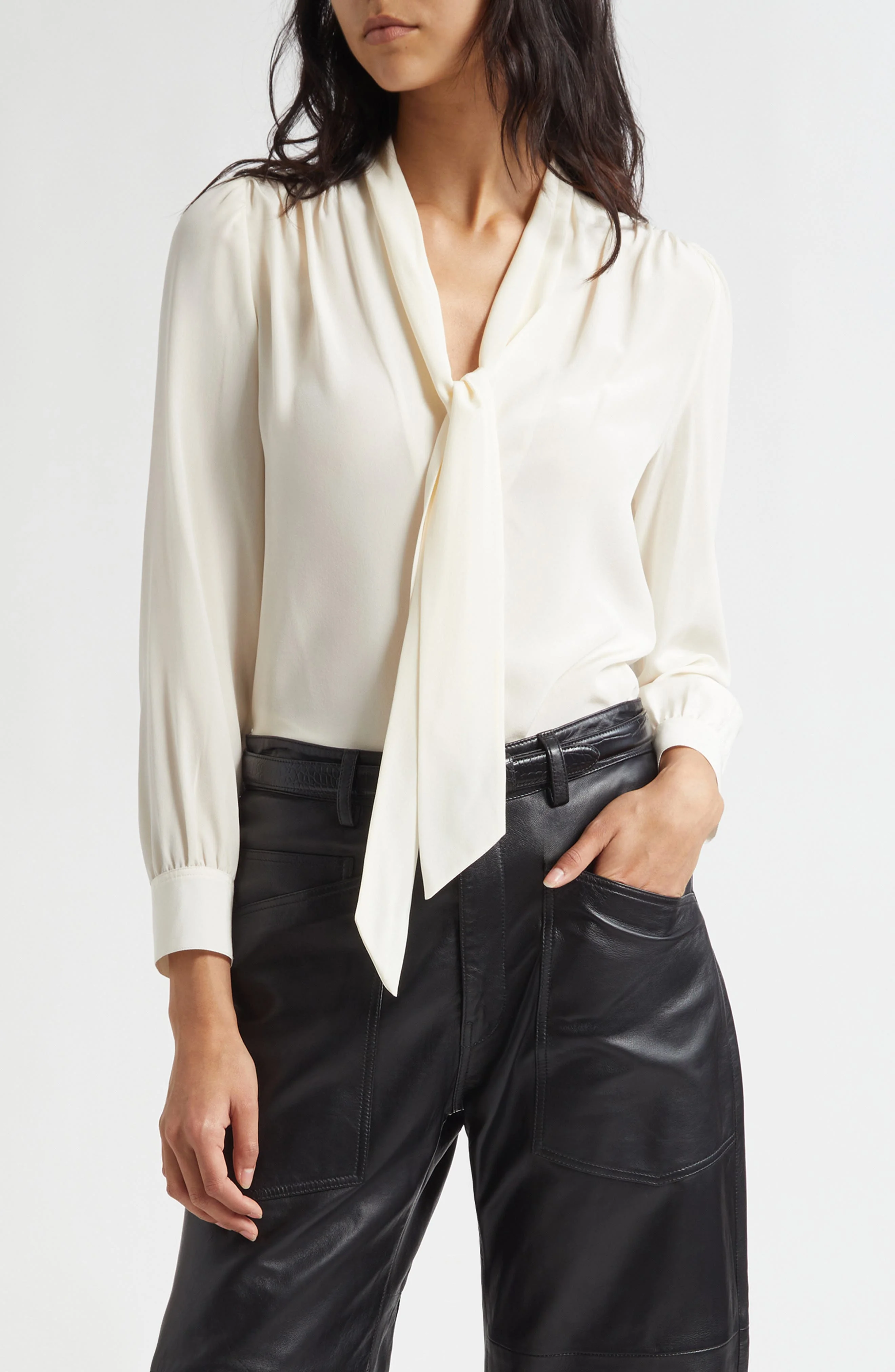 Nili Lotan Colt Tie Neck SilkTop in Ivory at Nordstrom - 1