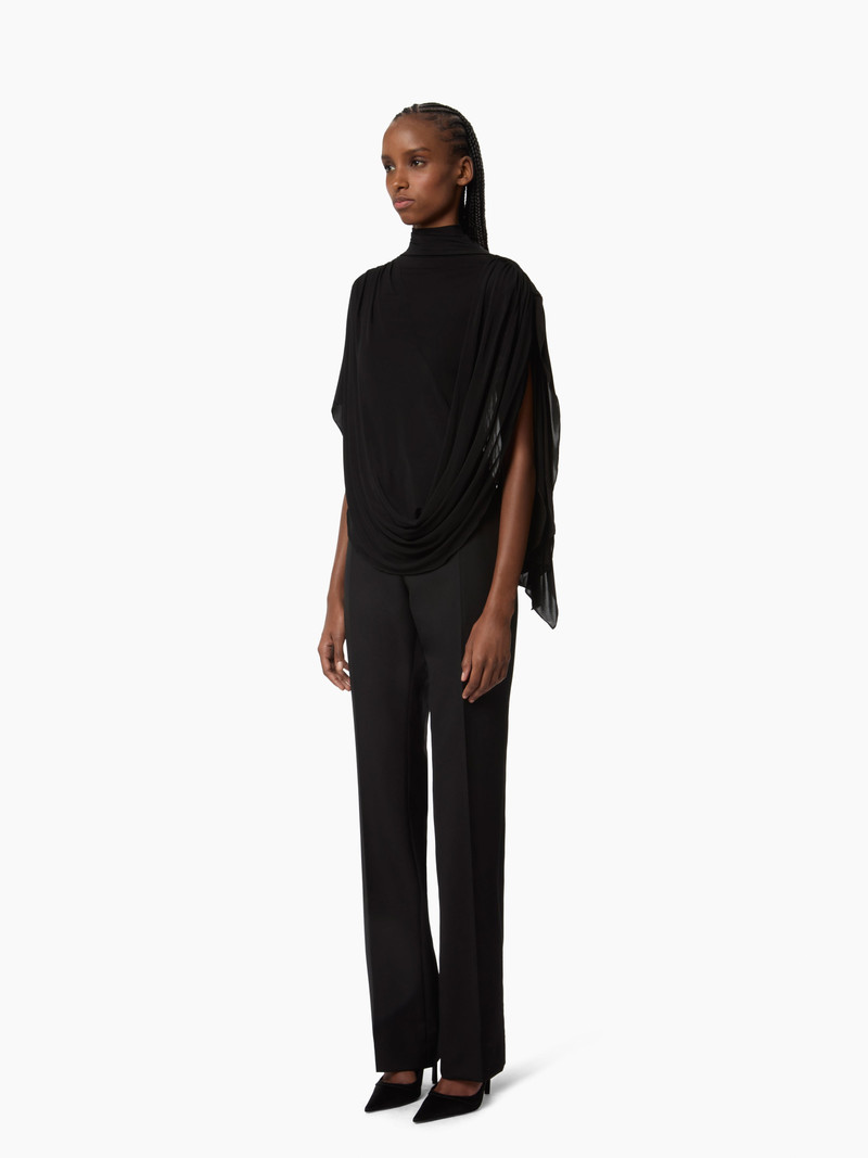 NINA RICCI Black Highneck Fluid Draped Top outlook