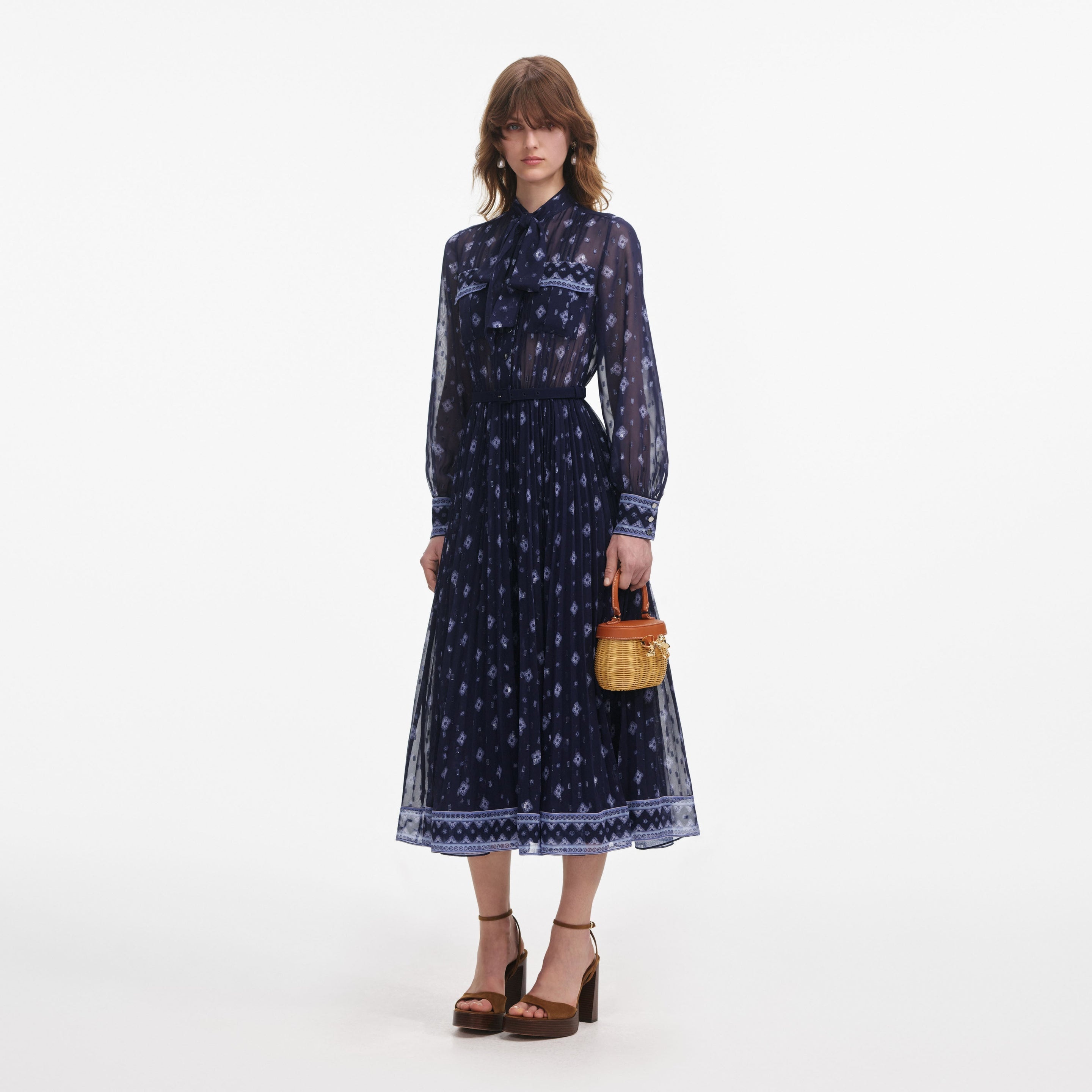 Navy Printed Chiffon Midi Dress - 2