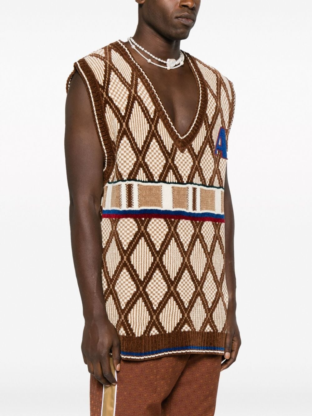 geometric-pattern V-neck vest - 3