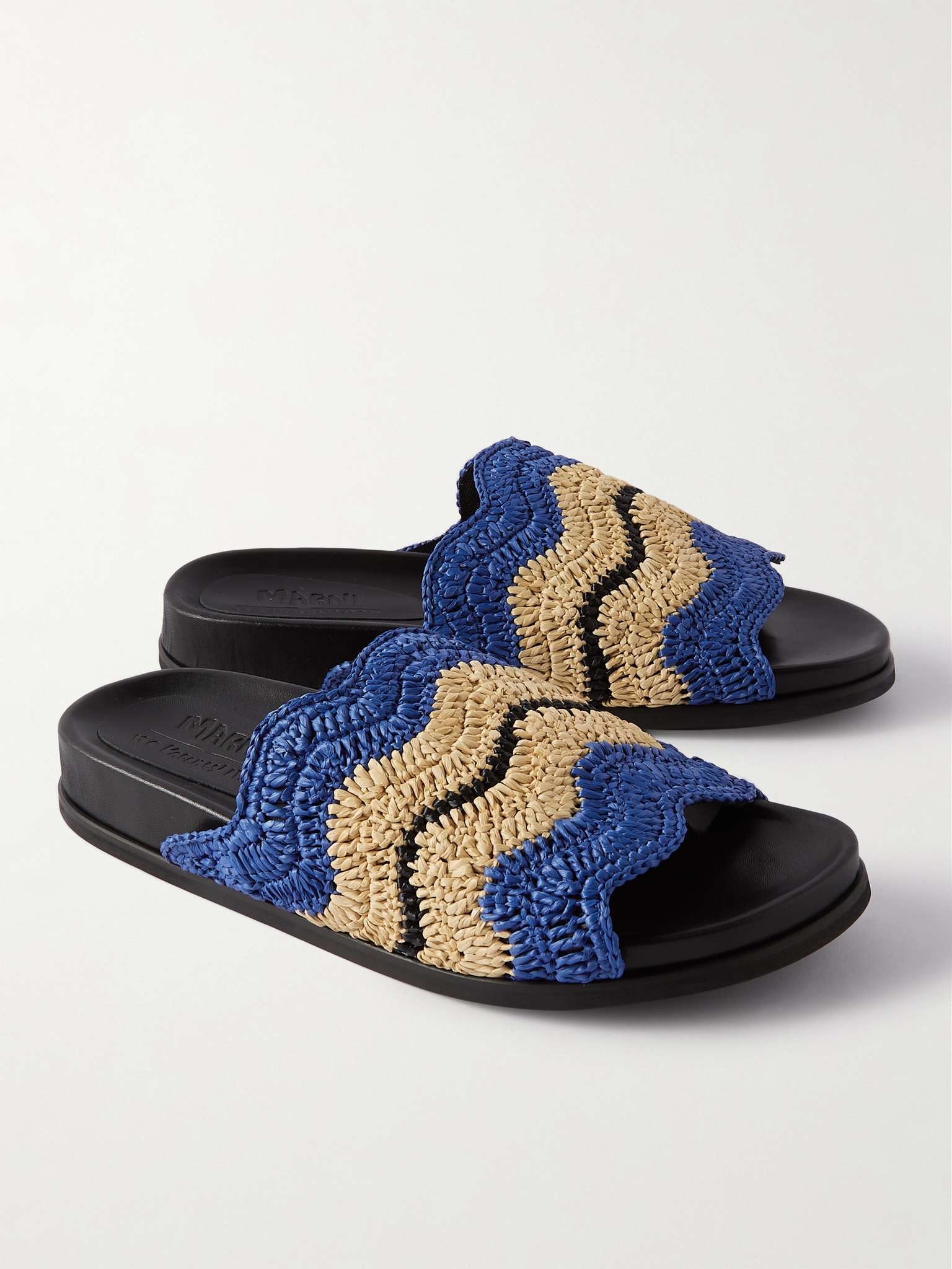 + No Vacancy Inn Striped Woven Raffia and Leather Slides - 4