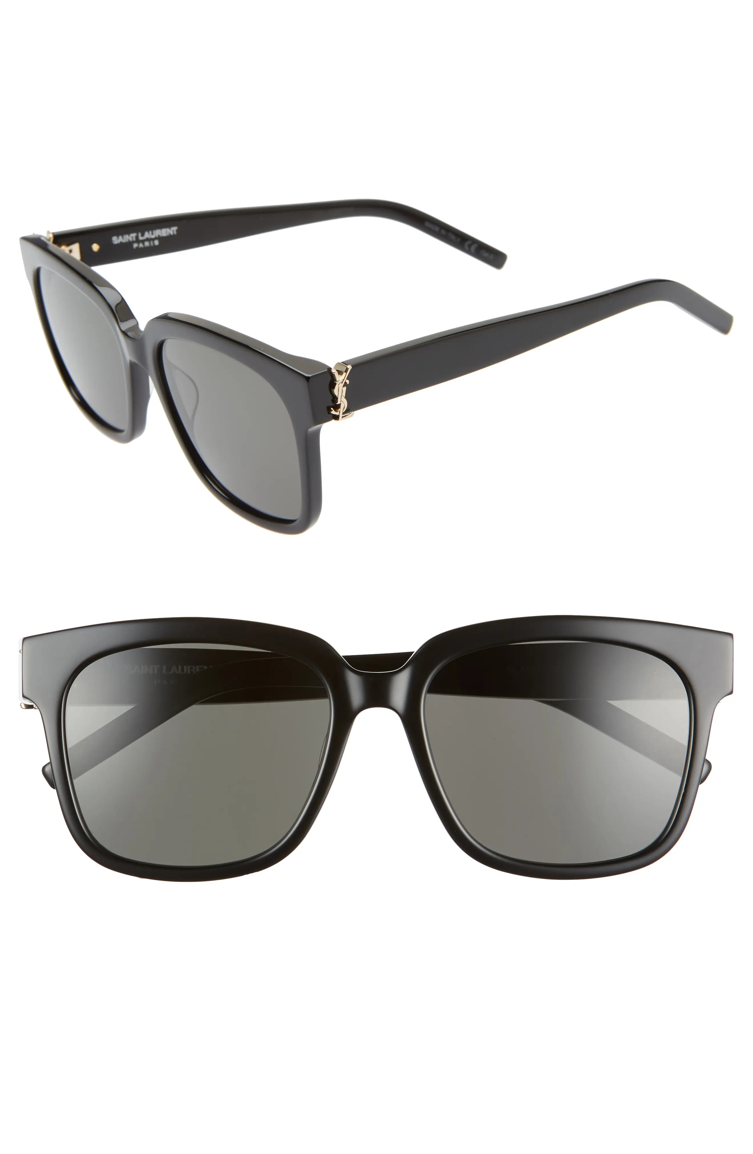 SAINT LAURENT 54mm Square Sunglasses in Black/Grey nordstrom