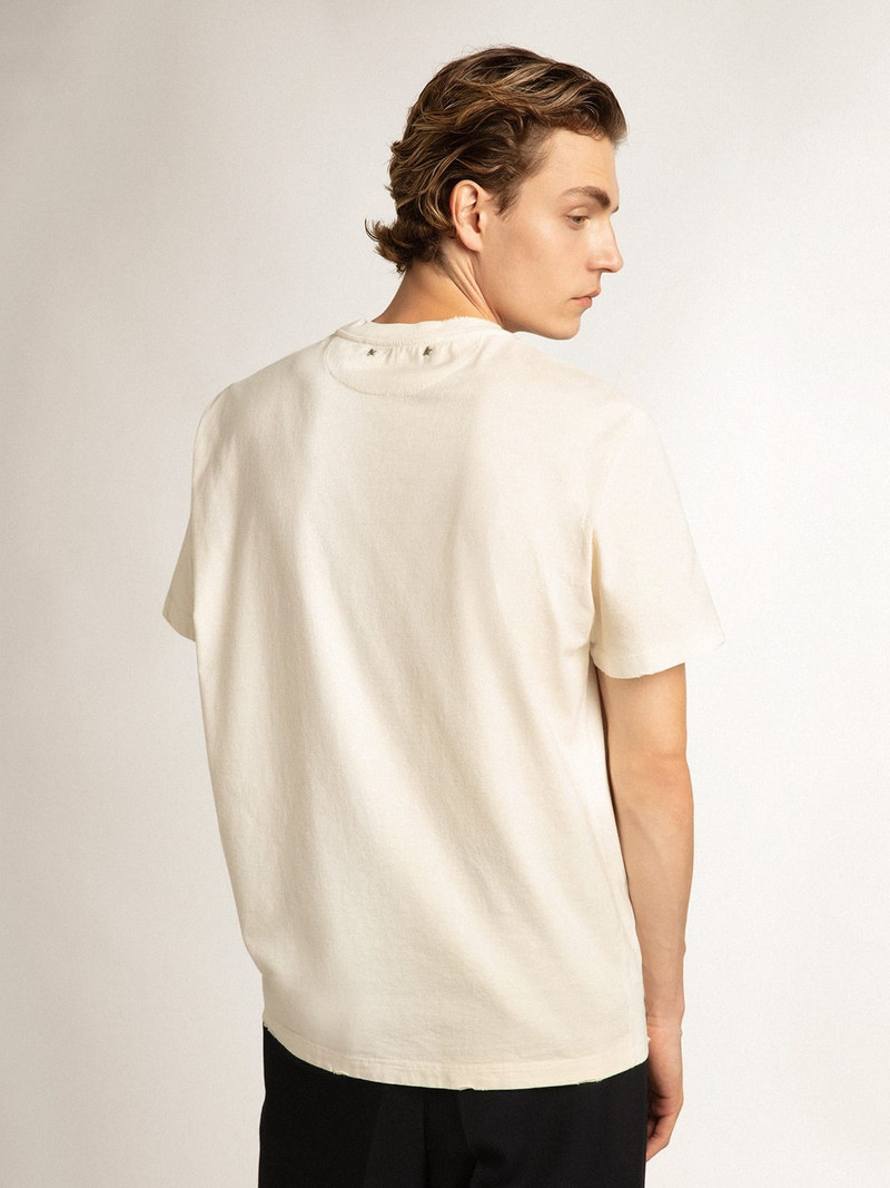 Golden Goose Distressed-finish white T-shirt with lettering outlook