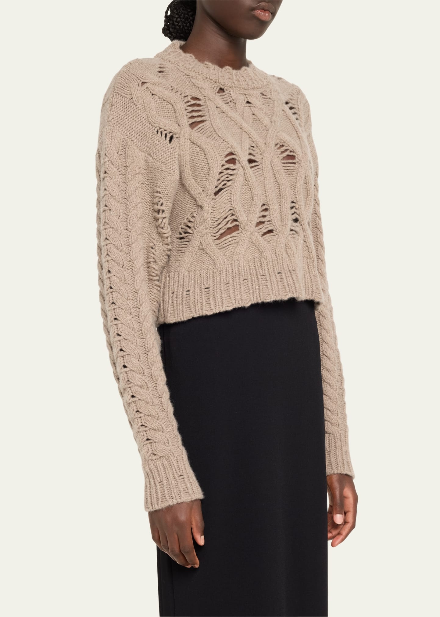 Distress Crop Cable Wool Cashmere Sweater - 4