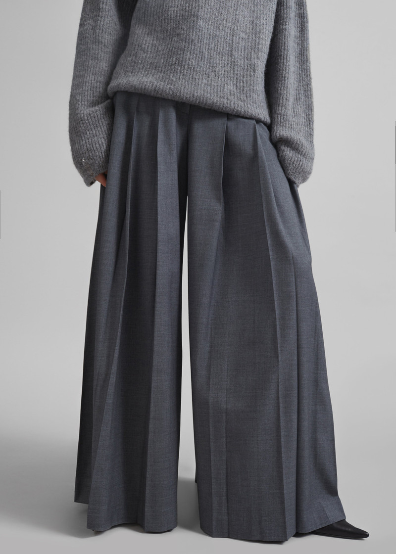 Carrick Pleated Wide Trousers - Dark Grey Melange 4