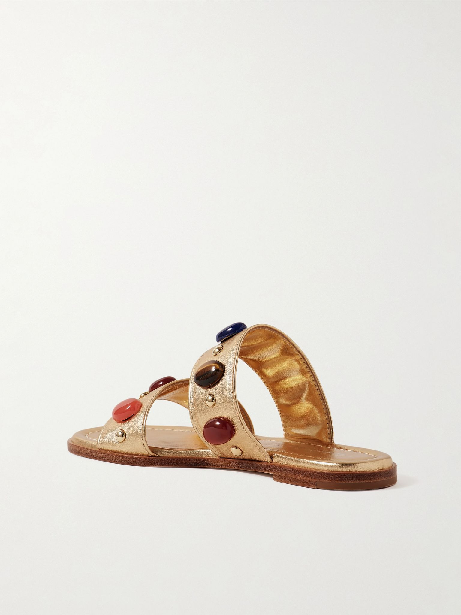 Embellished metallic leather slides Gold - 3
