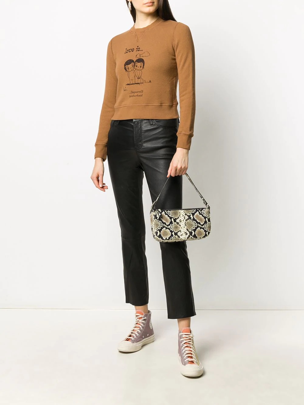 cropped slogan print sweatshirt - 2