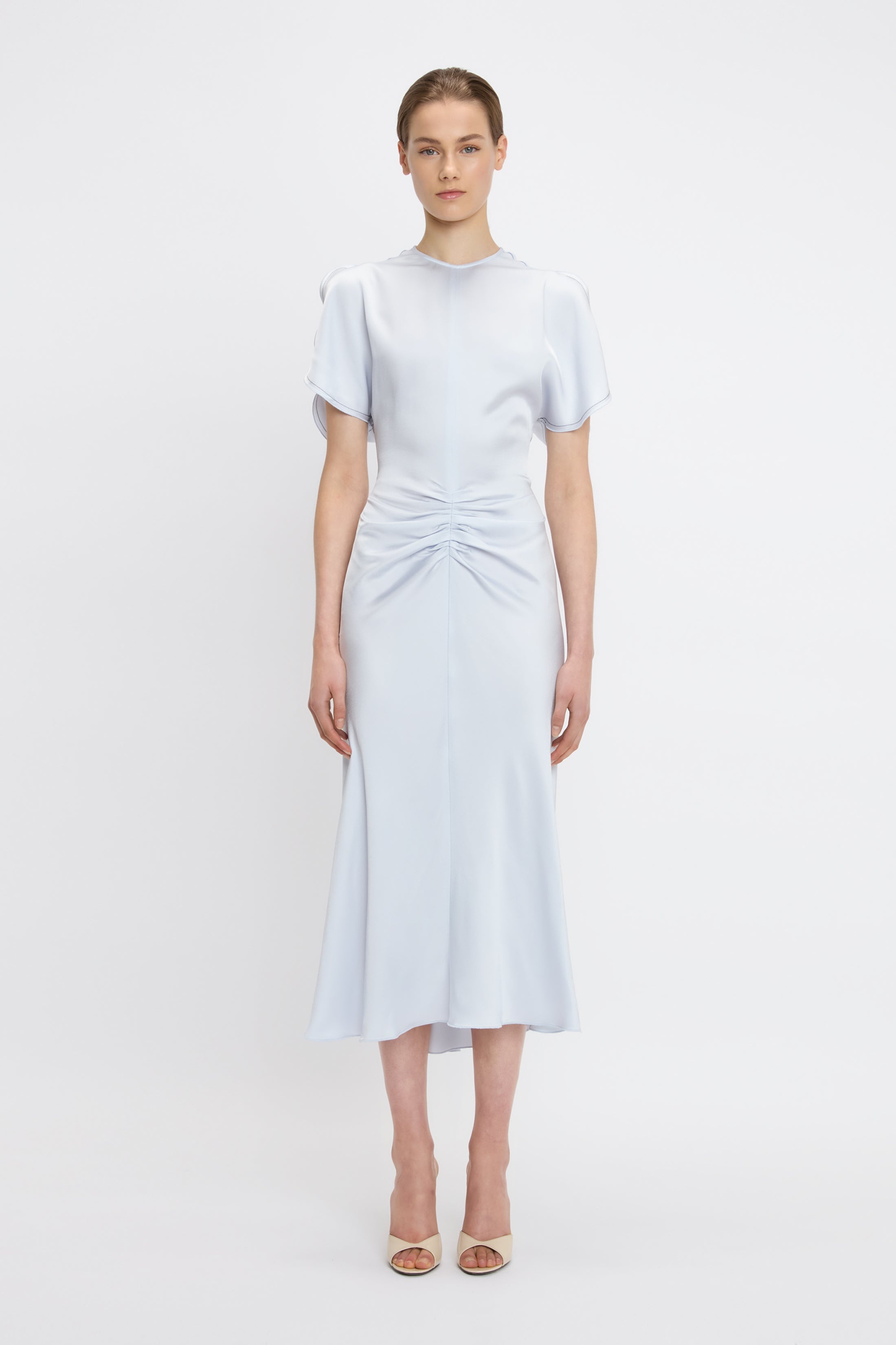 Gathered Waist Midi Dress In Ice - 2