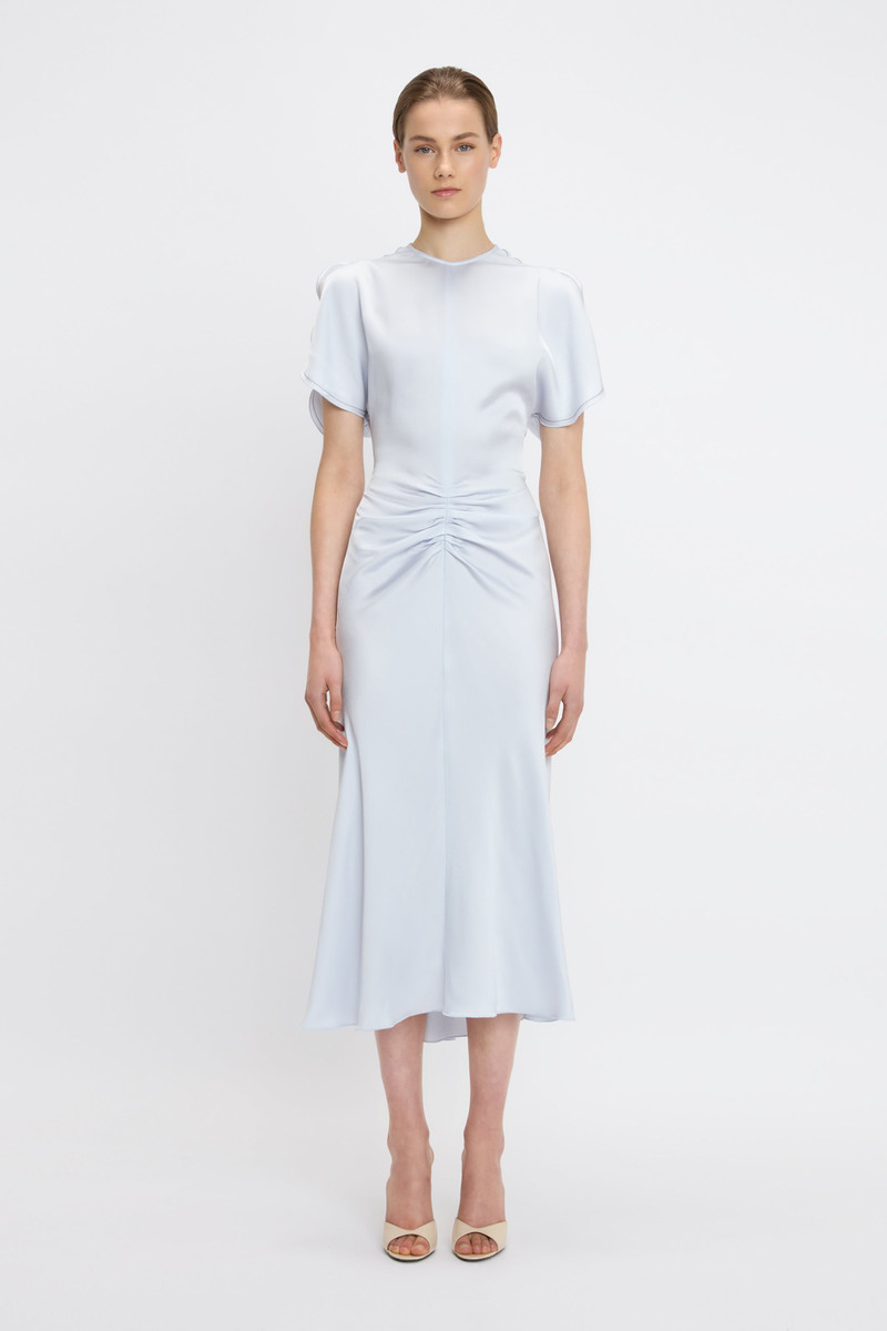 Victoria Beckham Gathered Waist Midi Dress In Ice outlook