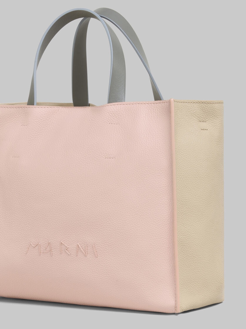 LIGHT PINK AND BEIGE LEATHER MUSEO SOFT TOTE BAG WITH MARNI SYMBOL EMBROIDERY - 4