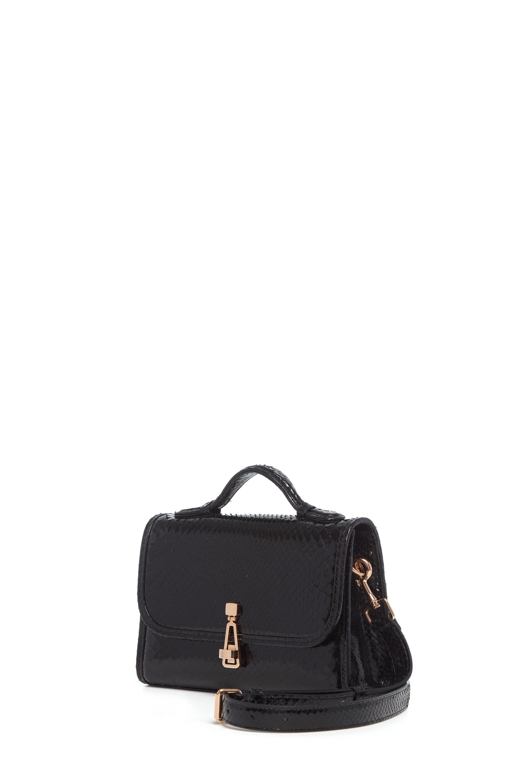 Small Leonora Flap Bag in Black Snakeskin with Sunglasses Pouch - 4