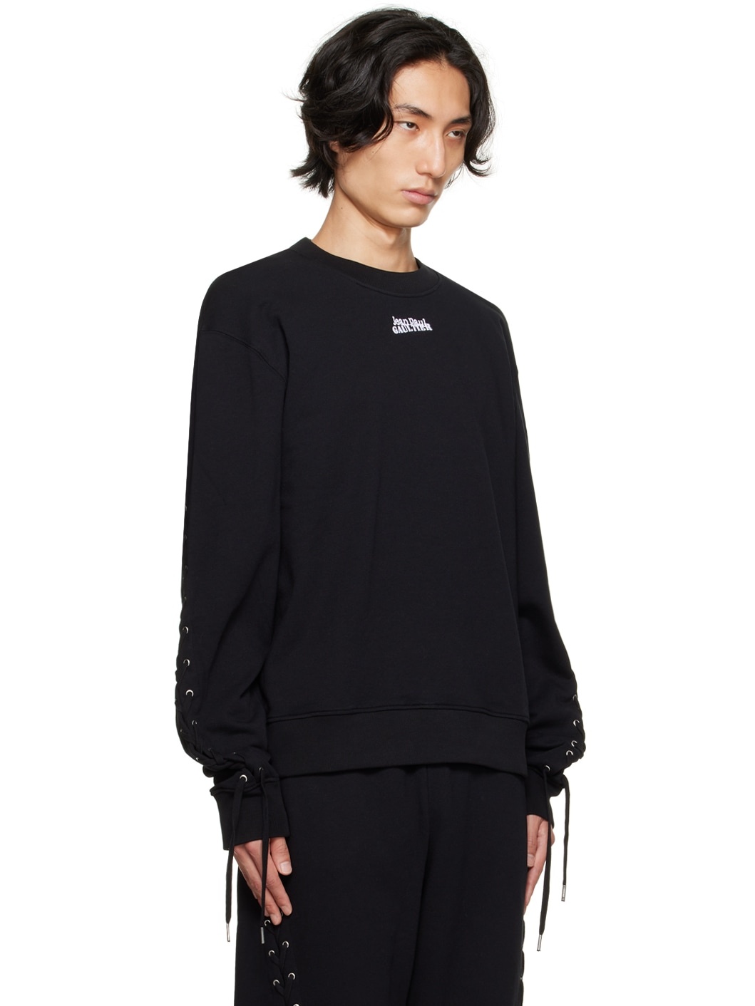 Black Lace-Up Sweatshirt - 2