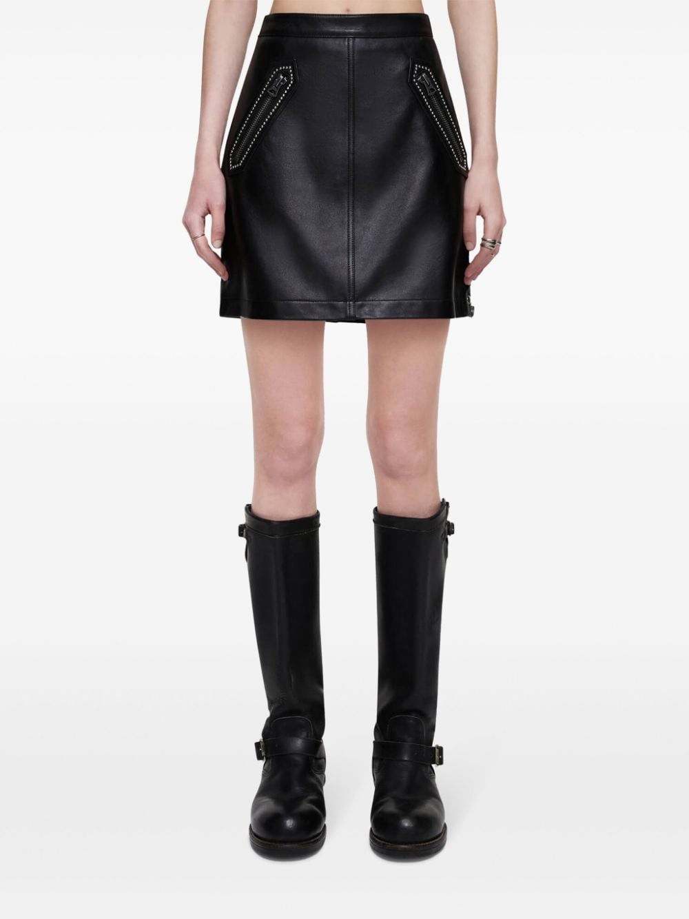 studded leather moto skirt - 3