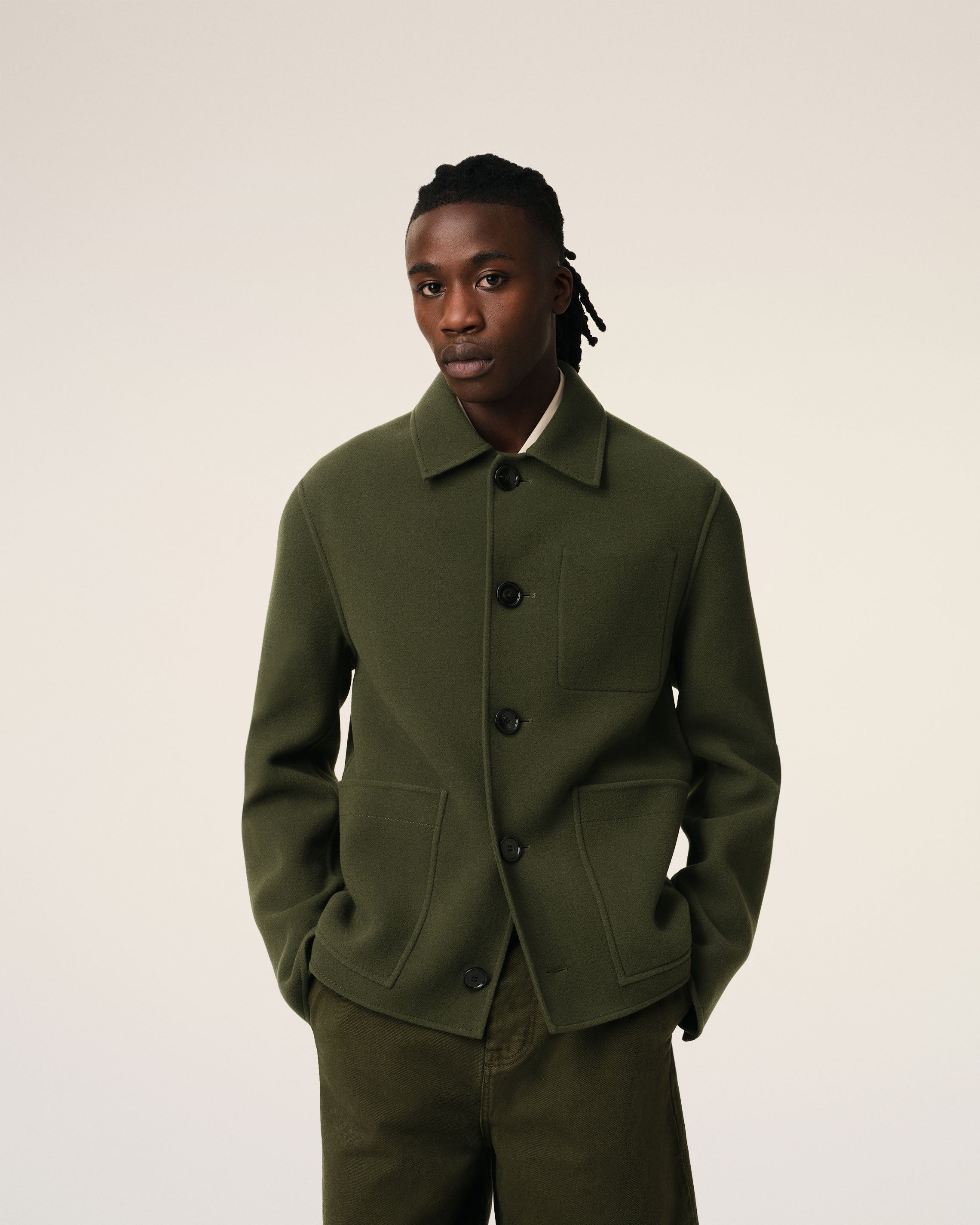 GREEN WOOL KNIT BOXY BUTTONED JACKET - 3