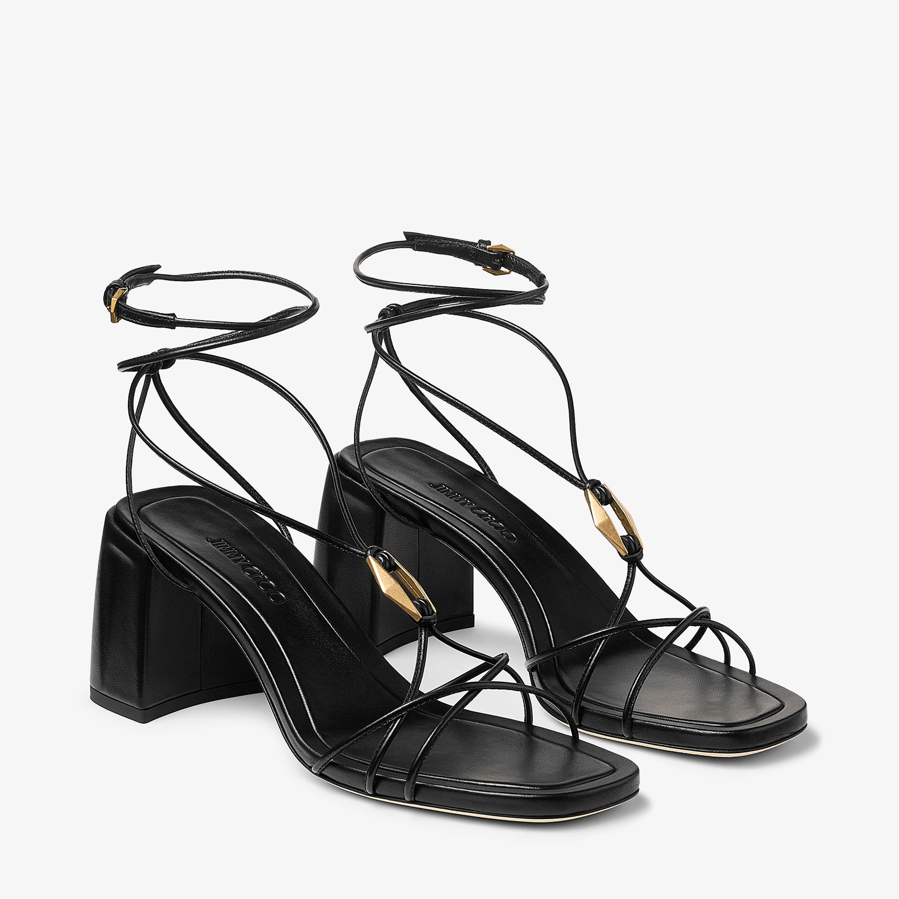 JIMMY CHOO Onyxia 70 Black Nappa Leather Sandals | REVERSIBLE
