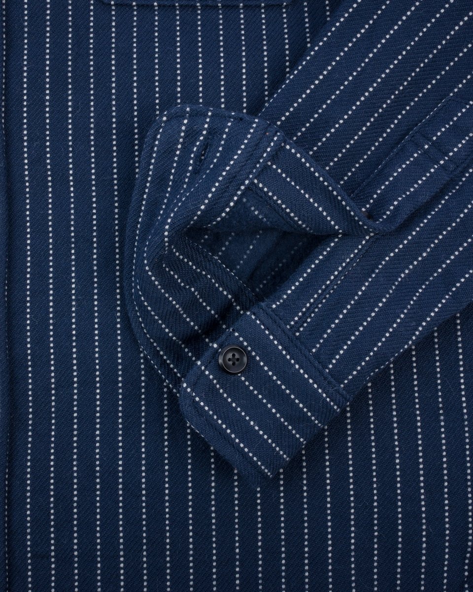 IHSH-402-NAV 12oz Ultra Heavy Flannel Chalk Stripe Work Shirt Navy - 8