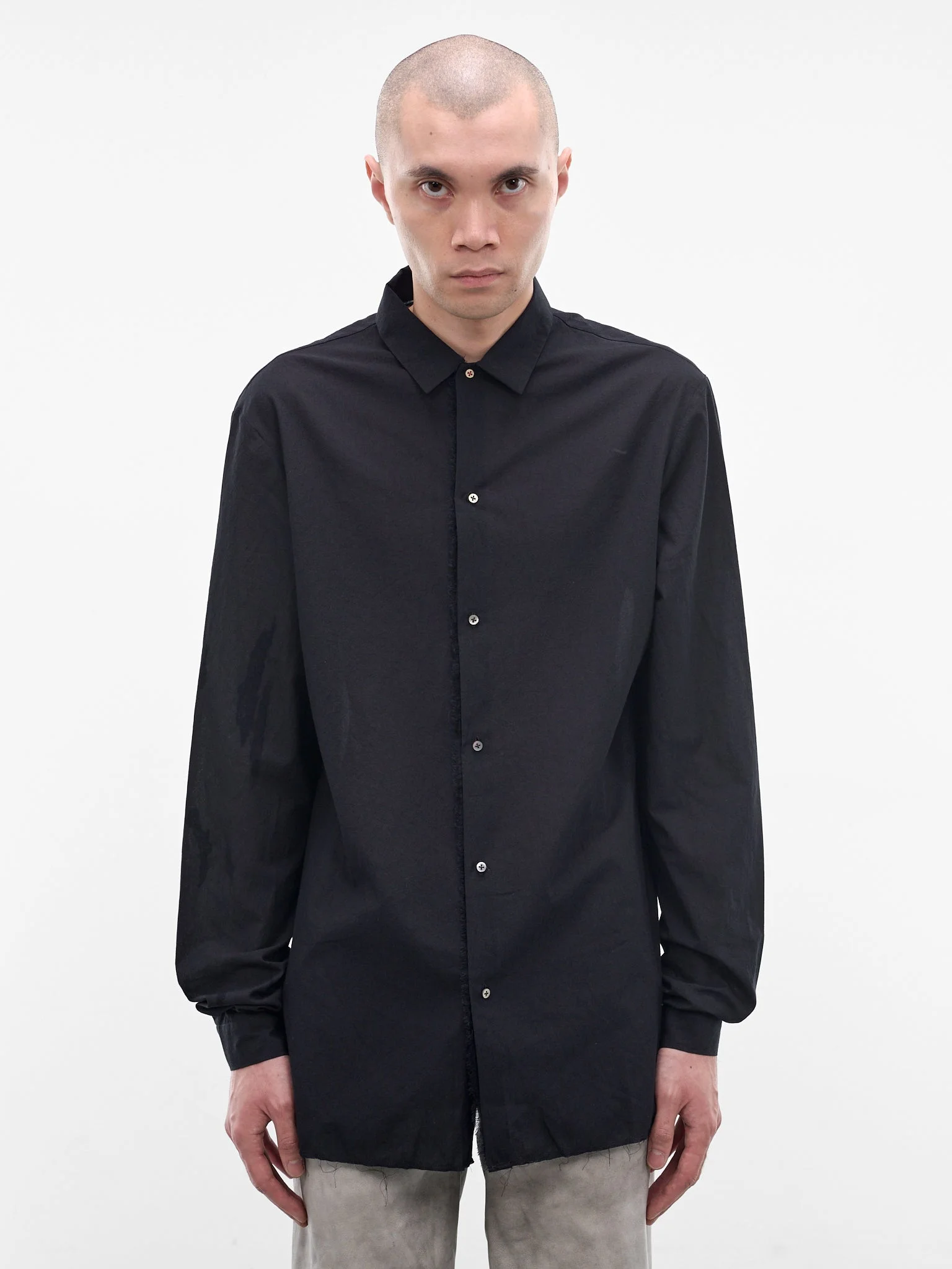 Black Cotton Button-Up Shirt - 1