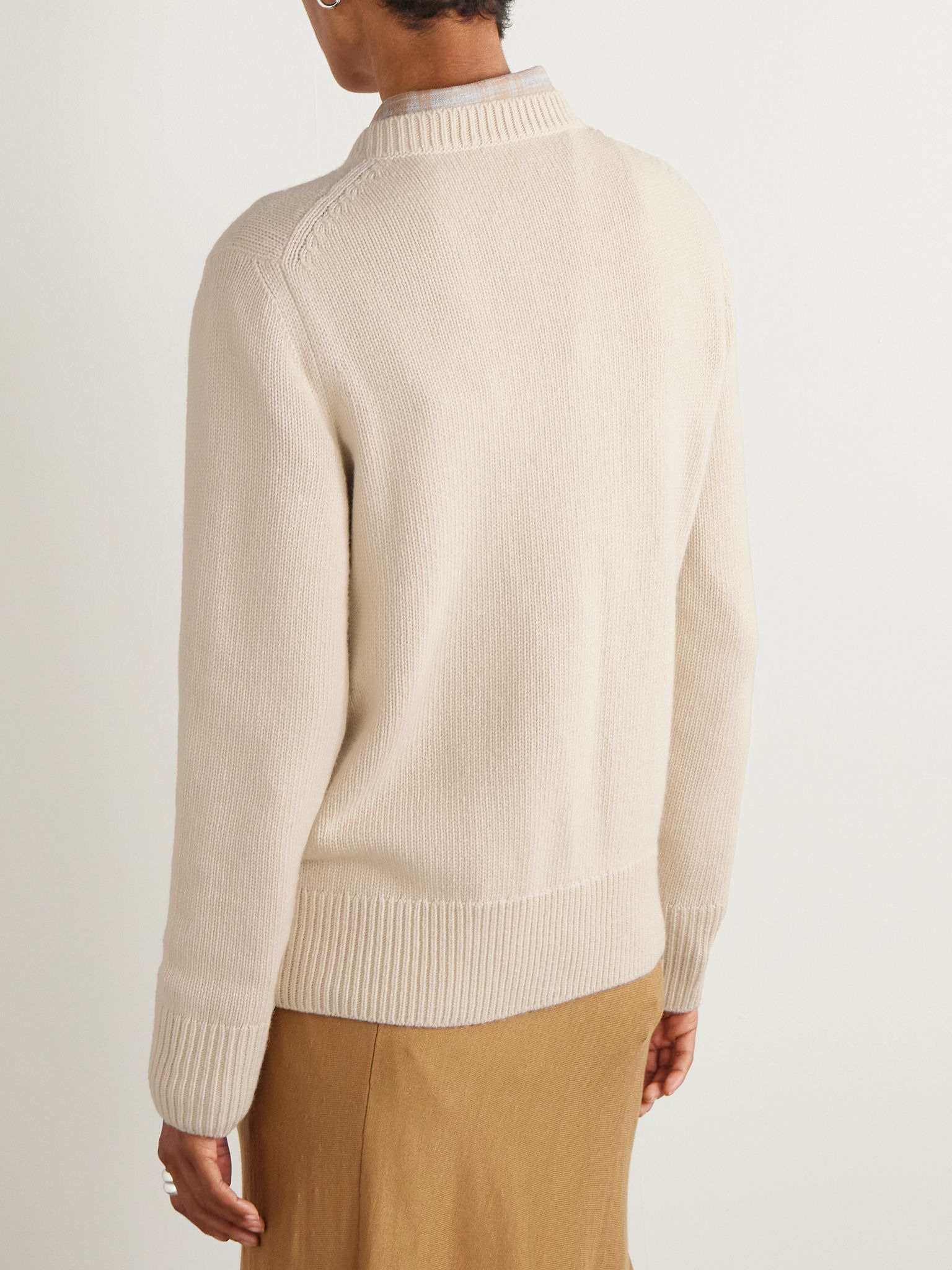 Intarsia-knit cashmere and wool-blend sweater Beige - 4