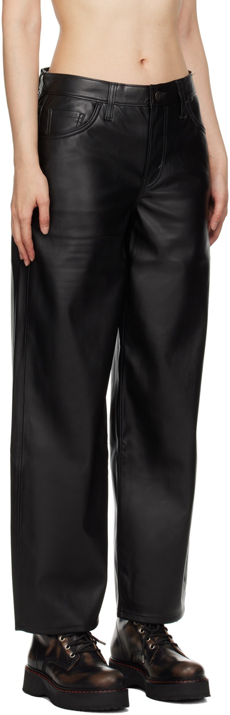 Black Baggy Dad Faux-Leather Trousers - 4