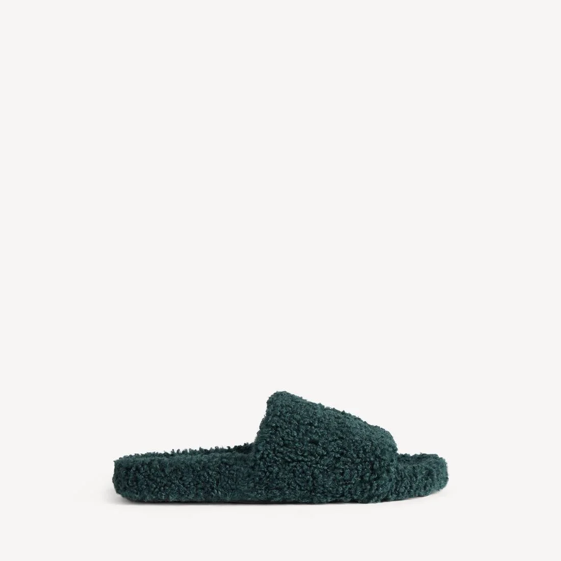 Men's Furry Open Mule in Bottle Green - 1