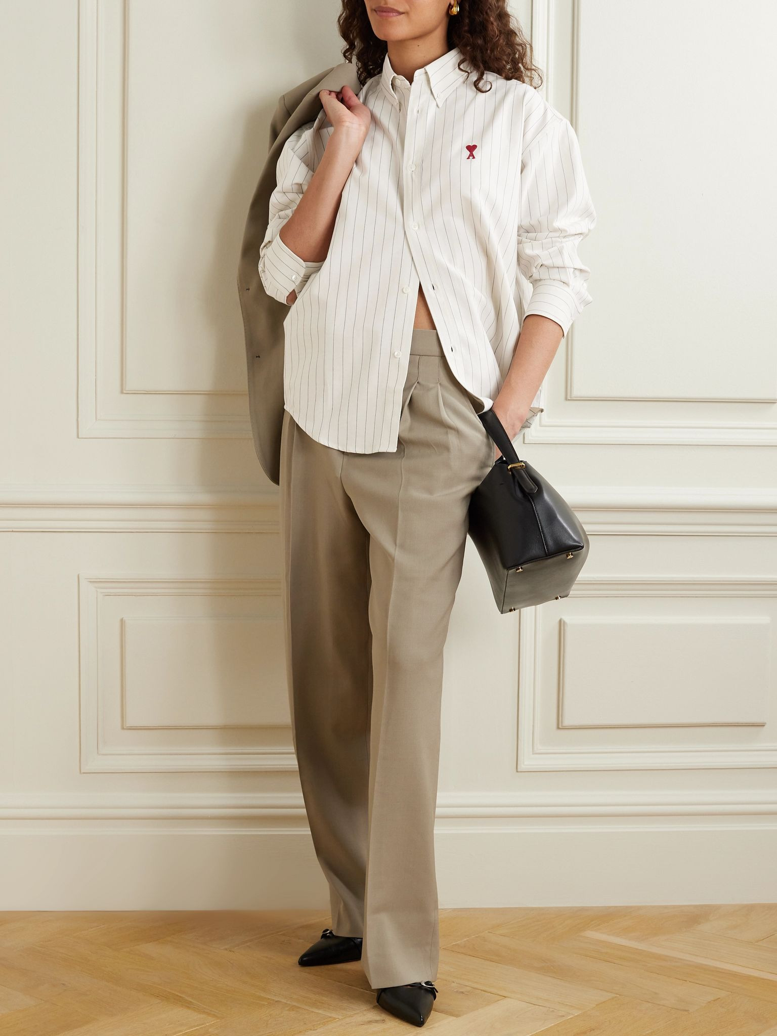 Embroidered striped cotton Oxford shirt Light gray - 2