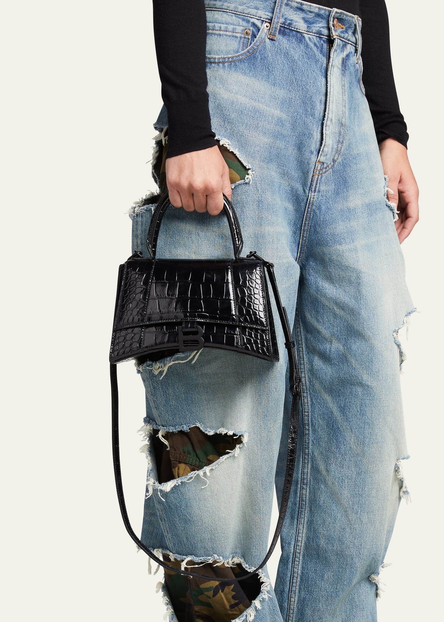 Hourglass Small Crocodile-Embossed Top-Handle Bag - 2