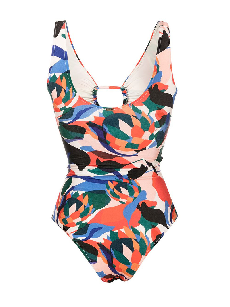 PatBO Moscow abstract-print lace-up swimsuit outlook