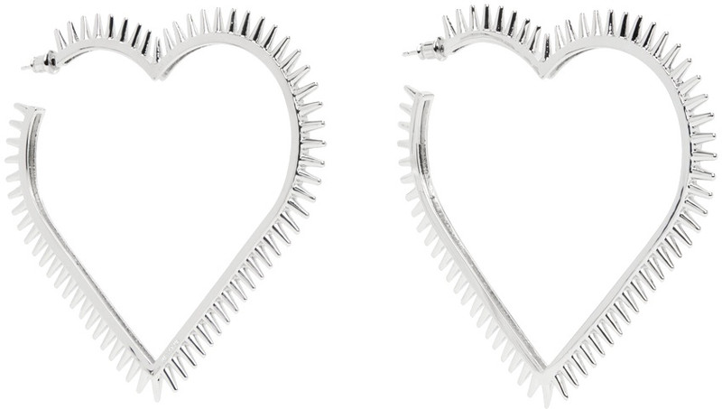 We11done Silver Large Spike Heart Earrings outlook