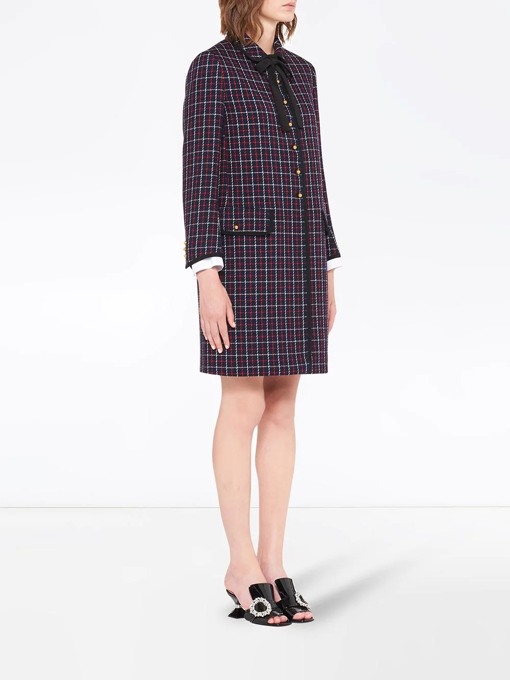 checked long-sleeved dress - 3