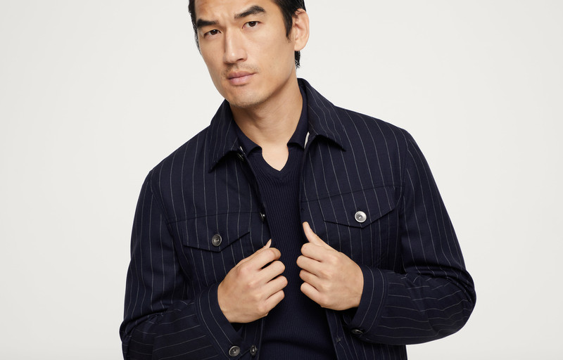 Virgin wool chalk stripe four-pocket jacket 6