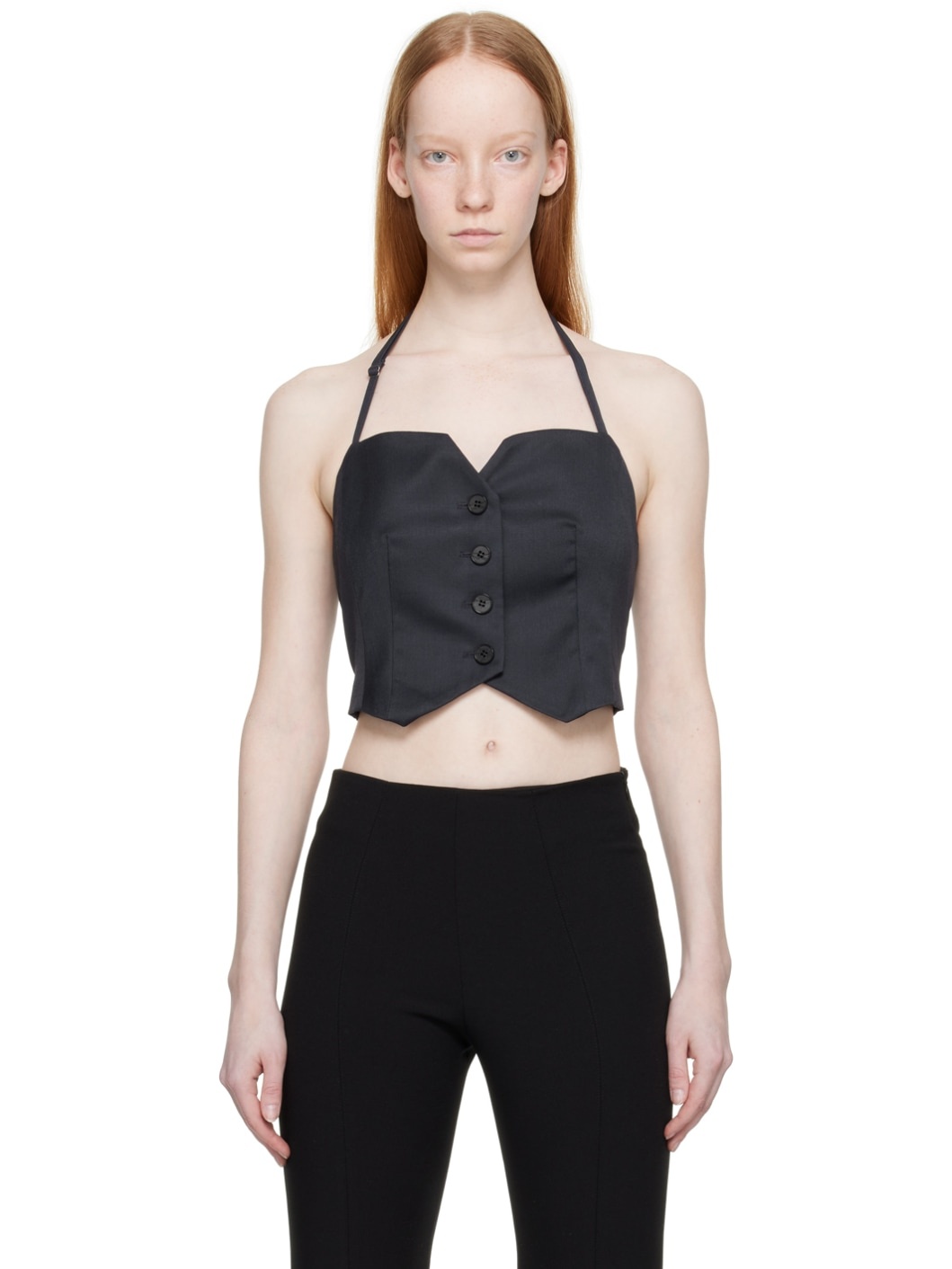 Navy Buttoned Tank Top - 1
