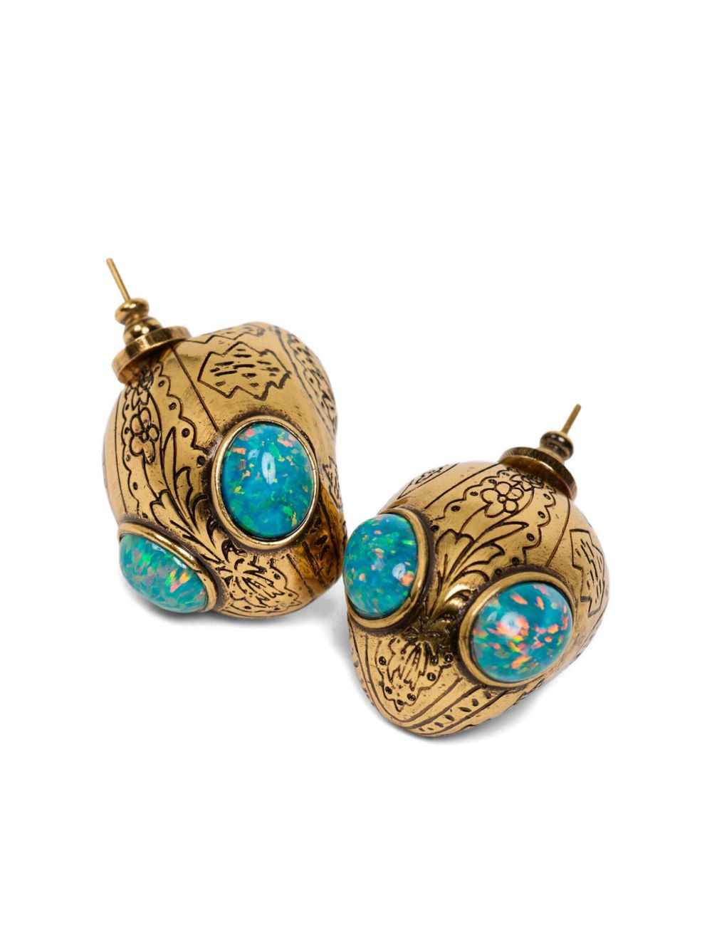 floral-etched opal earrings - 3