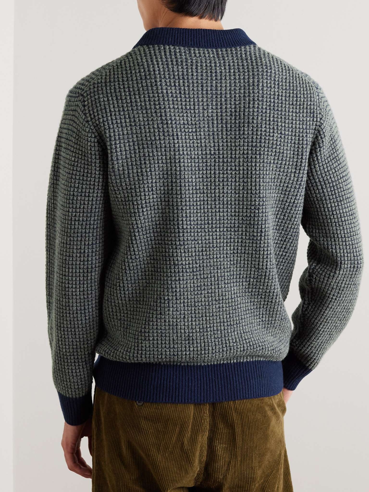 Waffle-Knit Wool Polo Sweater - 3