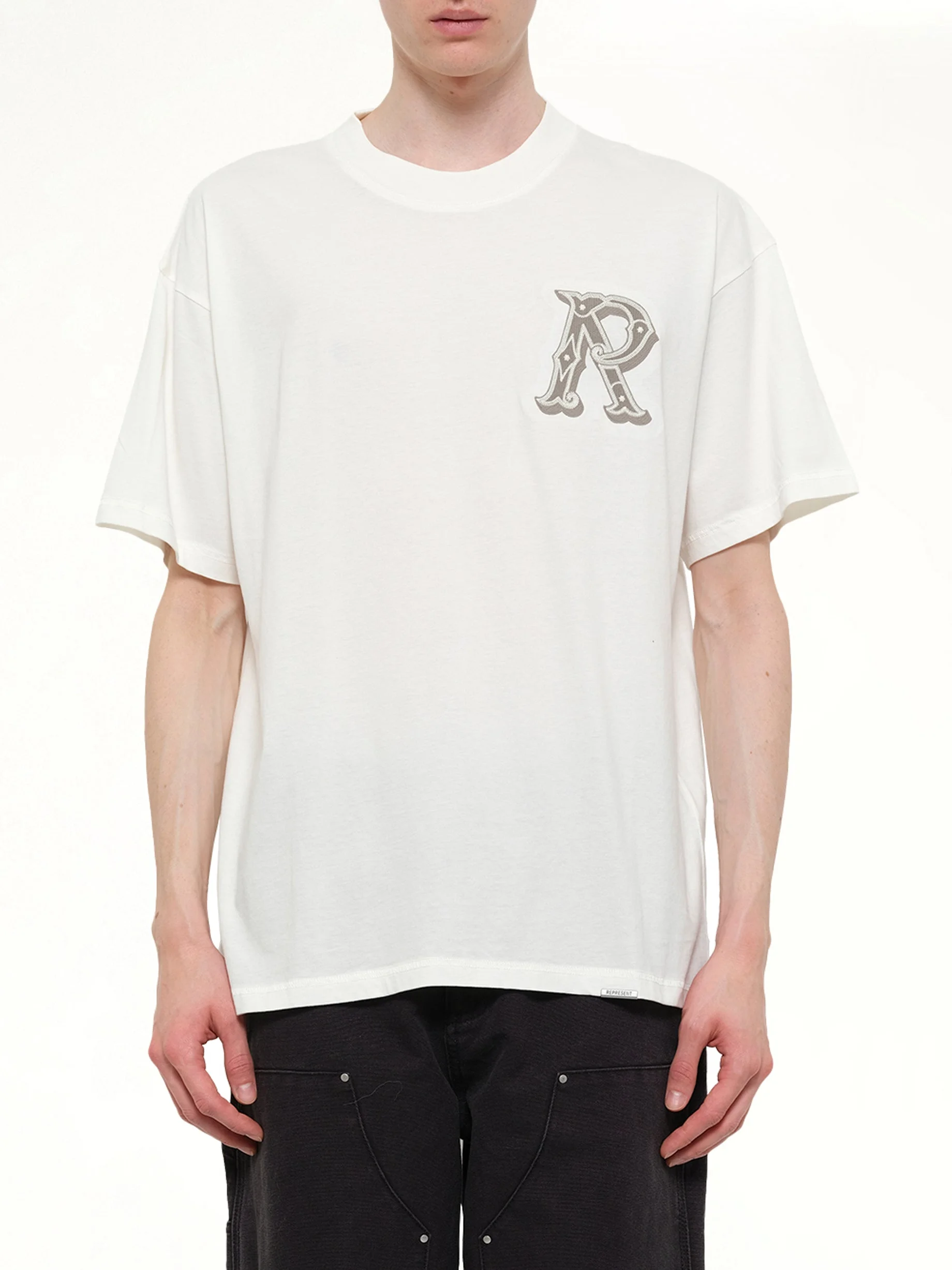 Western Initial T-Shirt in Flat White - 1