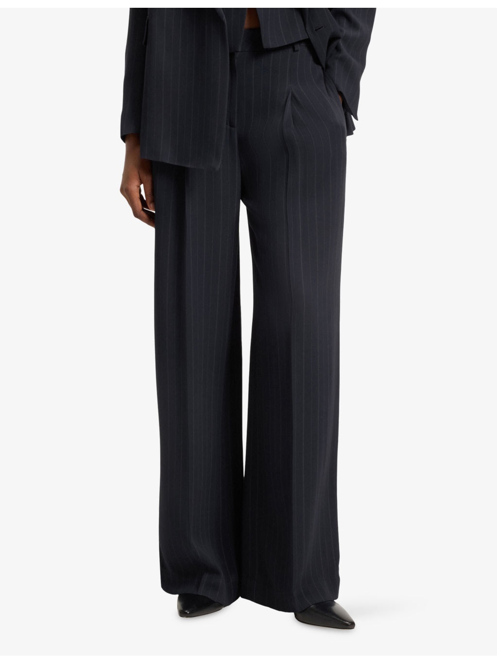 Striped Wide-Leg Mid-Rise Woven Trousers - 3