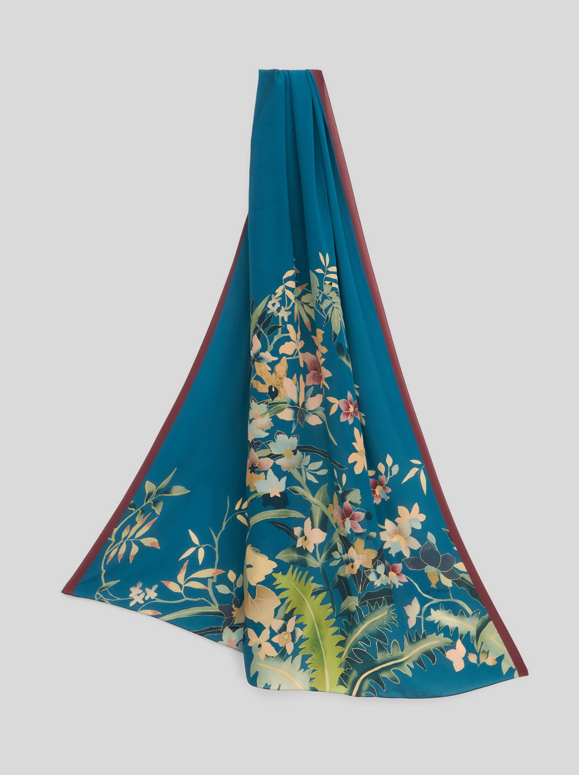LEAFY FLORAL SILK SCARF - 1
