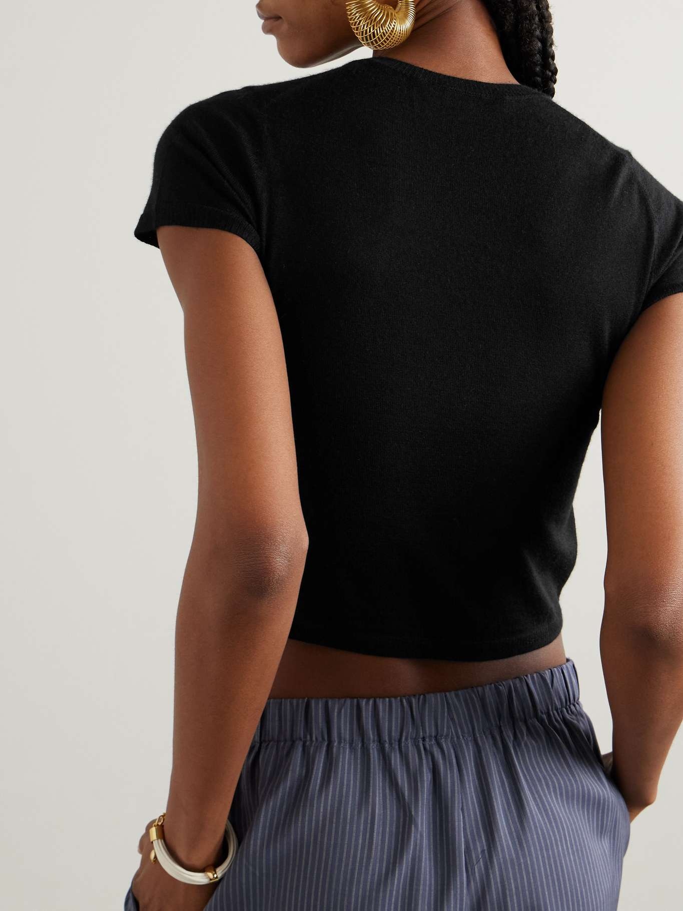 Van cropped cashmere T-shirt Black - 3