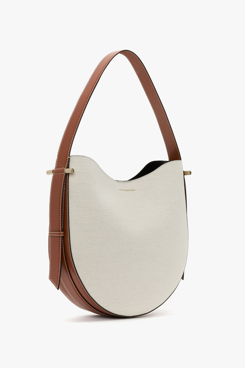 Dia Hobo Bag In Ivory Canvas With Tan Leather 2