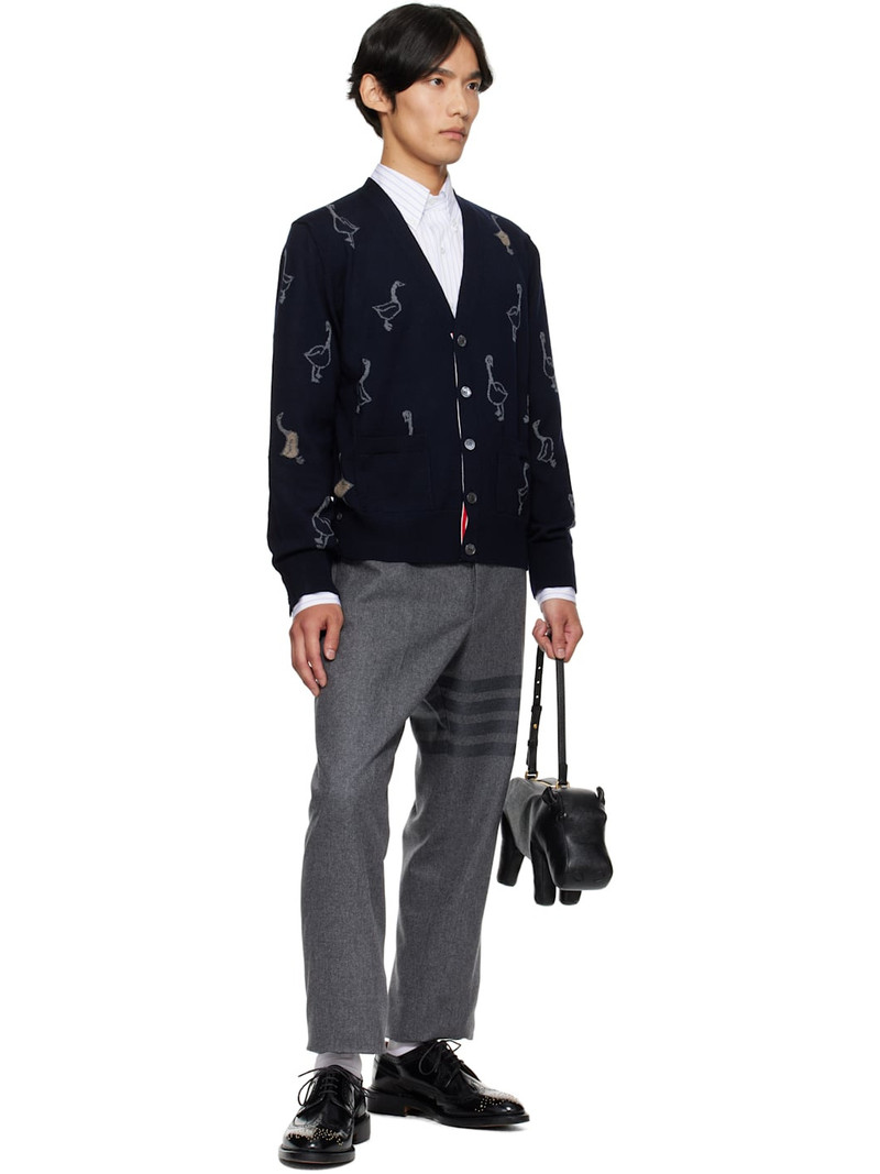 Thom Browne Gray Plain Weave 4-Bar Trousers outlook